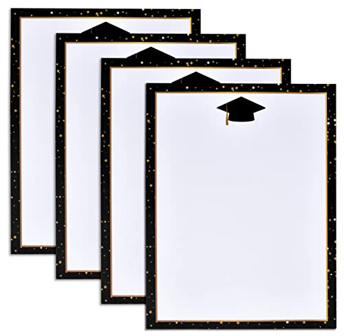 100 Graduation Stationary Paper 8.5" X 11" Congrats Grad Stationery Letterhead With Border For Writing Letter, Scrapbook, Printing, Class Of 2023 Invitation, Graduate Cap Stars Design Printable Papers #TOP3