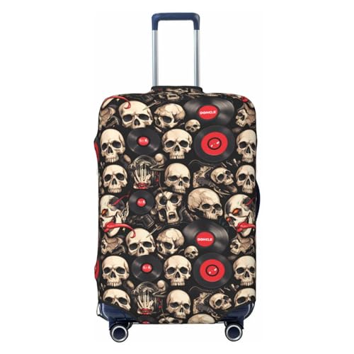 Travel Luggage Cover Protector - Rock Record Skull Anti-Scratch Suitcase Covers Fits 18-32 Inch Luggage