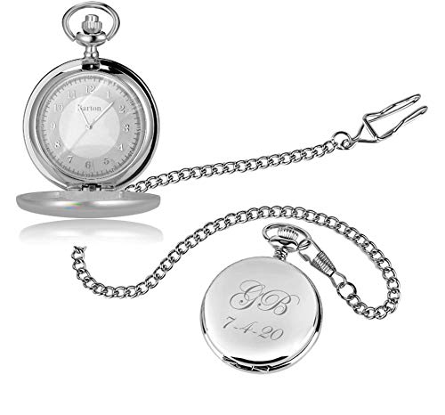 Personalized Stainless Steel Silver Pocket With Glass Cover Watch Custom Engraved Free With Gift Box - Ships From Usa #TOP1