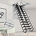 Ceiling Mount Attic Ladder, Retractable Attic Ladder Ceiling Pull Down System, 12 Steps Folding Loft Step with Armrests, Hidden Mount Attic Extension Stairs for Garage(Black, Step 12)