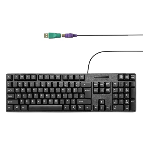 YORUNOHOSHI Wired PS2 104 Keys Computer Keyboard with Stands Waterproof - US Layout Compatible for Windows PC Laptop Black