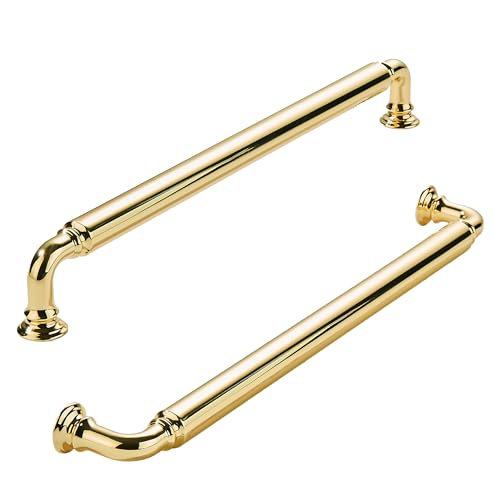 khtumeware 5-Pack Polished Brass Heavy-Duty Solid Cabinet Pulls, 10 Inch(256mm) Hole Center,Polished Gold Drawer Pulls, Cabinet Hardware, Suitable for Kitchen Cabinets, Bathrooms and Dressers