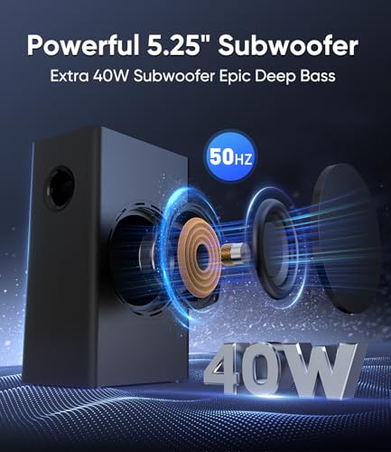 Image of 100W Sound Bar with Wired Subwoofer, Deep Bass & Crystal Dialogue