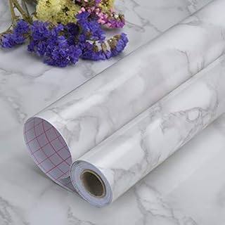 Art3d 45 cm * 500 cm Blaty z papieru kontaktowego - samoprzylepna wkładka do szuflady półki - granitowa szara dekoracyjna tapeta kontaktowa - wodoodporna, odklej i przyklej, łatwa do usunięcia (szary marmur,