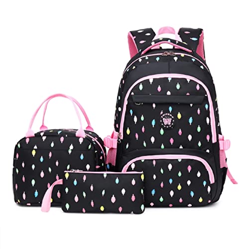 Mochila para niños Mochila Escolar Primaria para niñas Rosa de 3 Piezas Impermeable de Nylon con Bolsa de Almuerzo con Aislamiento para Mochila de niños, Mochila para Estudiantes de 6 a 13 años Cover