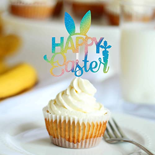 30 Pcs Happy Easter Party Decorations Glitter Cupcake Topper Colorful Easter Eggs And Bunny Cupcake Topper For Spring Themed Birthday Party Supplies #TOP7