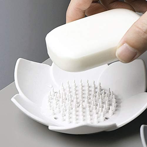 Infinite Node Hand Soap Dish, Lotus Flower Shaped Silicone Draining Bar Soap Tray and Sponge Holder for Bathroom Shower Kitchen, 2 Pack Soap Saver, White