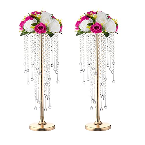 21.6in Gold Wedding Centerpieces for Table, 2Pcs Tall Vases Weddi...