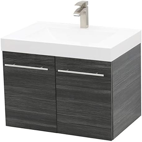 WINDBAY Wall Mount Floating Bathroom Vanity Sink Set. Dark Grey Vanity, White Integrated Sink Countertop - 35.25"