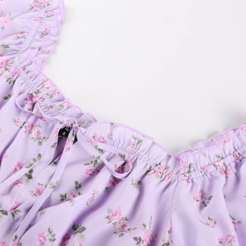 Scarlet Darkness Floral Corset Mini Dress Women Teen Summer Off Shoulder Dress Graduation Cute Sundress with Pockets Purple 2XL — view 3