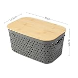 Sagittar Set of 4 Storage Boxes with Bamboo Lid, Plastic Storage Baskets, Imitation Rattan Baskets, Minimalist Storage Boxes for Desks, Coffee Tables, Dressing Tables, Shelves (Grey) - Image 2