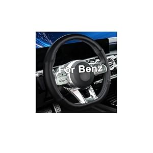Steering Wheel Cover for Mercedes Benz AMG, D-Shaped Flat Bottom Leather 14.5-15 Inch Anti-Slip for A35 A45 C43 C63 E53 E63 S63 GLE GLC GT Series, Black