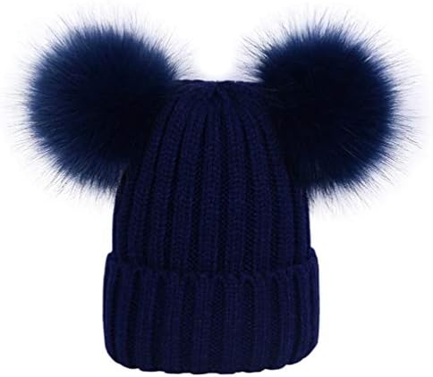 LAUSONS Girls Double Pom Beanie Boys Winter Faux Fur Pompom Beanie Bobble Hat 0-6 Years