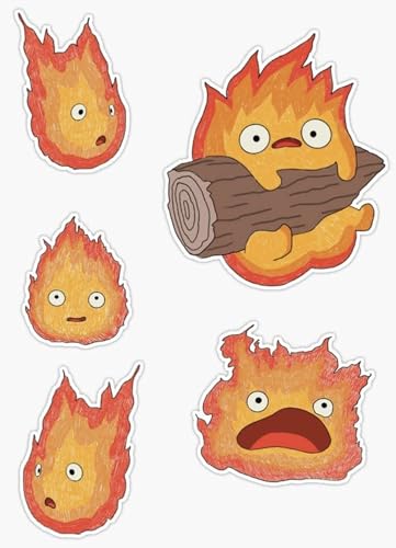 Image of SS&Ds - Calcifer's Faces -Howls Moving Castle (Set of 5) You Vinyl Decal Sticker 5 inch for Cars, Trucks, Motorcycles, Boats & Laptops- SS&Ds - 1141
