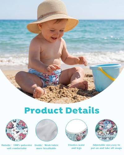Image of ALVA Swim Diapers 2pcs Reusable Baby Swim Diaper 9 Months-3T Adjustable Snap Washable Toddler Swimming Diaper for Pool Beach & Swim Lessons - Waterproof PUL Leak-Proof UPF 30+ Large Size