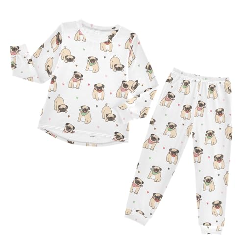 Long Sleeve Pajama Set for Girls Boys Kids,Cartoon Dog White Hearts Comfy Nightwear Soft Loungewear,Family Matching PJs Underwear Set 3T