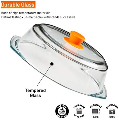 Bezrat Microwave Tall Glass Plate Cover For Food | Splatter Guard Lid with Easy Grip Silicone Handle Knob & Steam Vents | 100% Food Grade | BPA Free and Dishwasher Safe |10 x 3 Inch,Orange