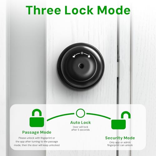 Smart Door Lock, Fingerprint Door Lock 4 in 1 Keypad App/Key, Free Passage Mode + Auto-Lock + Anti-Peep Password + Temporary Passwords, Keyless Smart Lock for Bedroom Home Office Apartment - Image 6
