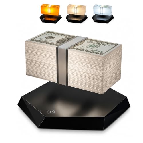 A magnetically levitating, 360° rotating banknote lamp that floats mid-air with 3-color LED — absurdly extra desk flex.