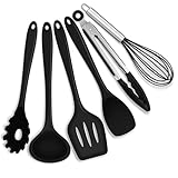 Joyfair Küchenutensilien Set, 6 Stück Silikon Küchenhelfer Kochbesteck Set, Schwarz Antihaft Pfannenwender Küchen zum Kochen & Backen, Hitzebeständiger & Lebensmittelqualität, Spülmaschinenfest