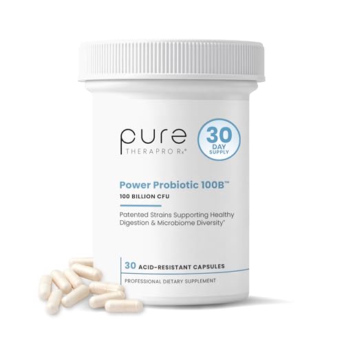 Pure Therapro Rx Power Probiotic 100B - 30 Acid Resistant Capsules - 1 Month Supply - 4 Proven Strains 100 Billion CFU - Flora Balance & Digestion - NO Refrigeration Required - Non-GMO - Zero Fillers