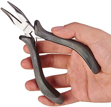 SUNNYCLUE 5 Inch Bent Nose Pliers 45-Degree Bent Nose Curved Serrated Jaws Small Thin Needle Nose Micro Chain Nose Pliers Precision Fine Pliers Beading Tool for DIY Jewelry Making