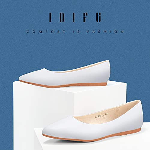 Idifu Women's Comfortable Pointed Toe Flats Shoes Dress Wedding Work Business Dancing Ballet Flats For Women Lady Bride (White Pu, 8 M Us) #TOP1