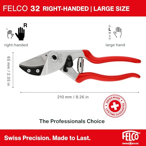 Felco 32 Cesoie Da Giardino (Diametro Di Taglio 25 Mm, Lunghezza 210 Mm, Cesoie Per Mani Grandi, Con Incudine Curva, Per Destrimani E Mancini) - 2