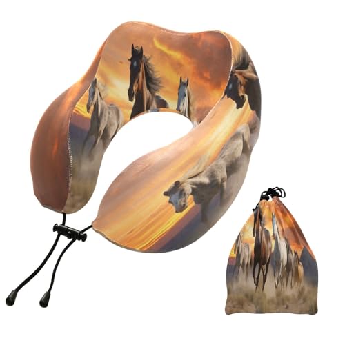 Nesatuwa Horse Travel Pillow Soft Memory Foam Neck Support Airplane Pillow with Adjustable Clasp Portable Travel Pillow