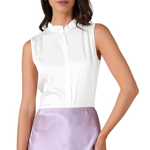 Haut en satin élégant col montant plissé pour femme chic et moderne