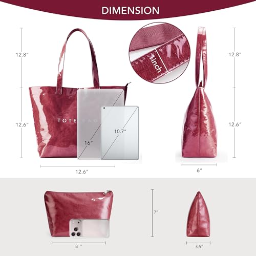 Image of KALIDI PVC Zipper Tote Bag, Jelly Kraft Paper Beach Bag Large Hobo Carry All Travel Shopping Handbag Plastic Shoulder Bag