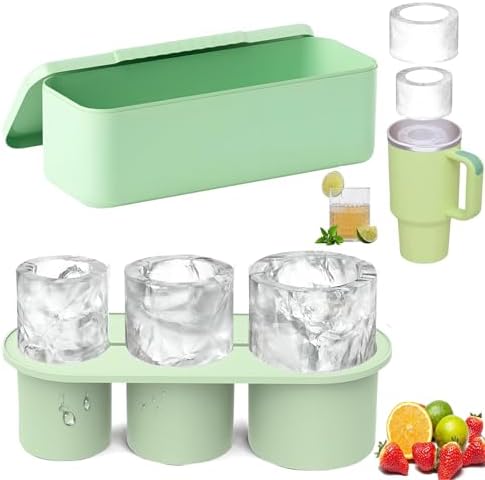 3-Piece Silicone Ice Cube Maker Set With Lids - Compatible With 20-40oz Stanley Cups (Blue)
