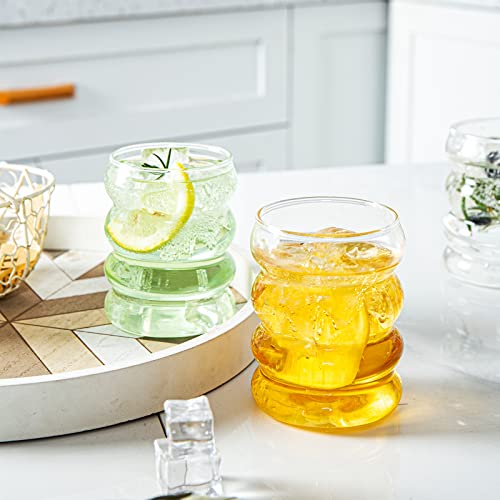 Insetlan Creative Glass Cups Cute Vintage Drinking Glasses Of 4 Set, 12 Oz Entertainment Dinnerware Ribbed Glassware, Wave Shape Beverage Glasses With Straws, For Kitchen Coffee Juice Beverage #TOP5