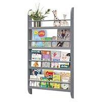 GREENSAPPIRE Kids Bookcase Modern Childrens Bookcase 4-Tier Book Shelf Display Rack Book Shelf Kids Room 10 CM Depth Suitable for Children's Children's Room School (Gray)