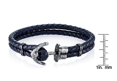 Spartan Men's Genuine Leather Anchor Bracelet, Blue, One Size #TOP1