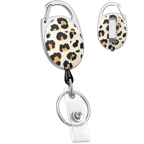 Uniclife Schlüsselband Ausziehbar, Leopardenprint Schlüsselanhänger Ausziehbar, Ausziehbarer Schlüsselanhänger, Retraktiler Ausweisclip für Schlüssel und ID-Karte, Hochfester Ausweishalter Karabiner