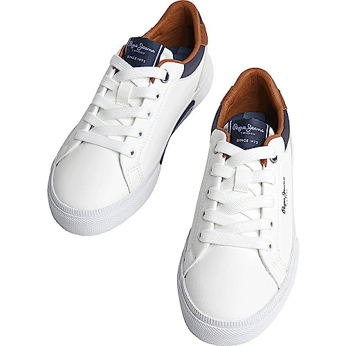 Pepe Jeans Para Menino. PBS30569 Kenton Court Leather Sneakers Branco (38), Couro, Plano, CordãO, Casual, Moda Infantil - 3