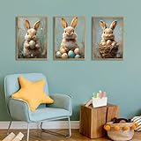 Xiyocadt 3er Ostern Poster Set,Niedlichen Hasen,Eiern 