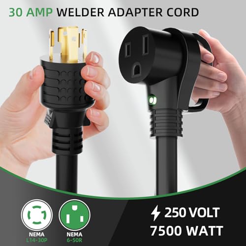 NEMA L14-30P to 6-50R Welder Adapter Cord 1.5FT, 4 Prong Twist-Lock Generator Plug to 3 Prong Welder Female Power Adapter with Handle and Lighted Indicator, 10 AWG Heavy Duty STW, 30 Amp 250V 7500W by islewire - Used condition - Image 2