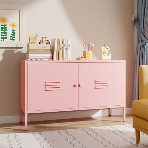 WISUNO Metal Storage Cabinet,2 Door Accent Cabinet,TV Stand with Doors and Adjustable Shelf,Metal Locker,Sideboard Buffet Cabinet&Bookshelf&Cupboard for Home,Office,Living Room