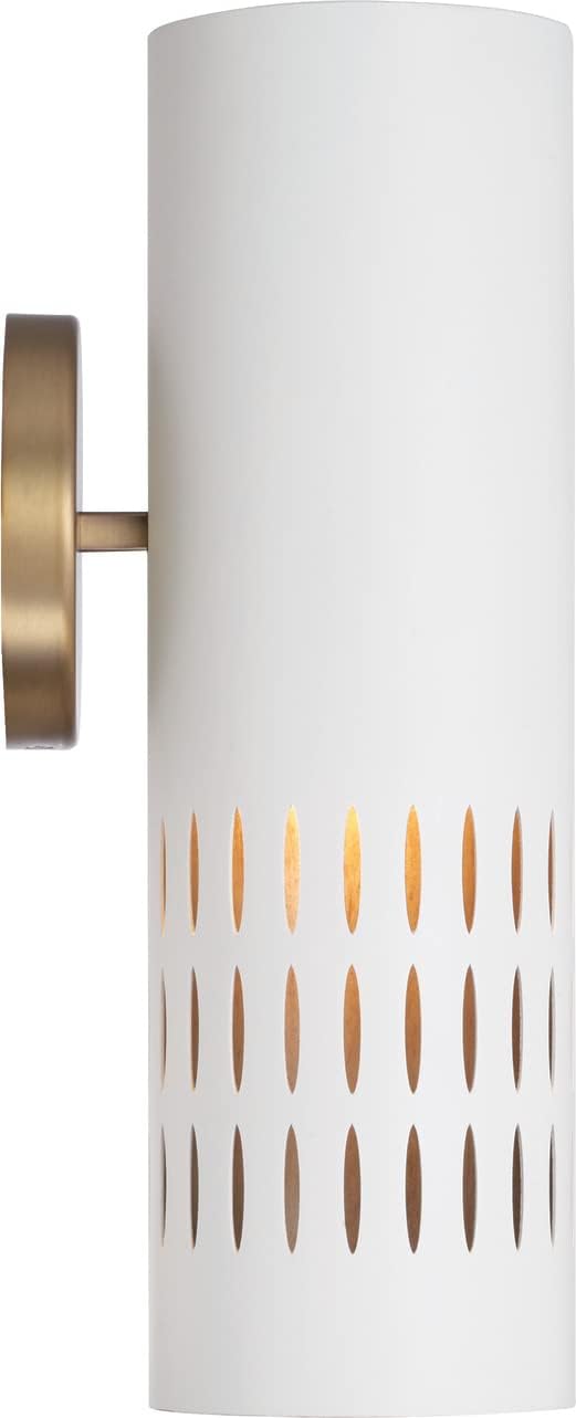 Capital Lighting 650211AW Dash Mid-Century Modern Metal Cylinder Wall Sconce, 1-Light 100 Watt, 16" H x 5" W, Aged Brass and White