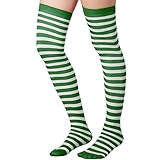 dressforfun 303445 Damen Overknee Strümpfe, Lange hohe Überknie Halterlose, Polyester & Elastan, grün weiß gestreift