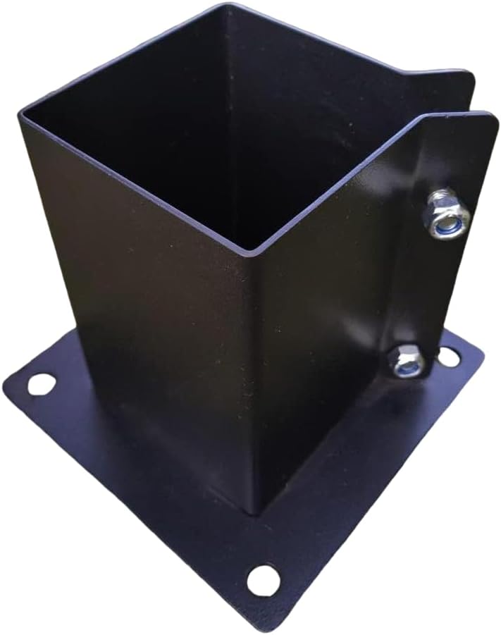 6x6 Inches Wood Posts Base Cover, Inner Size 5.5"x5.5", 1 Pack Fence Post Support Square Black Metal Brackets, Bolt Down Post Base Bracket for Anchor Fences, Carport, Pergola