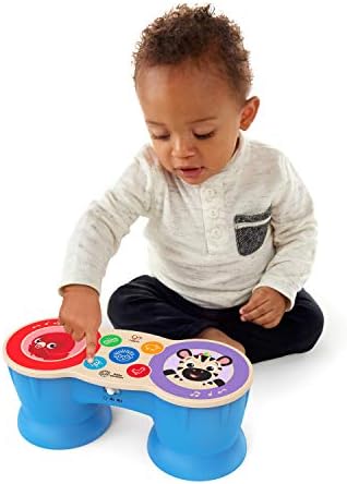 Baby Einstein, Hape, Upbeat Tunes Magic Touch Drum, Wooden Musical Toy Instruments for Toddlers, Cause and Effect, 2 Play Modes, Sound Effects, Ages 6 Months +