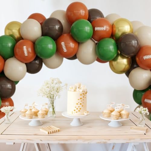 Image of Football Balloons, 50PCS 12inch Party Balloons Dark Green Gold Black Beige Ballons Football Printed Balloons For Boys Game Sports Birthday Party Football Themed Decorations