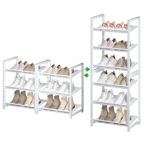 MILEFA Stackable Shoe Rack, 6 Tier Metal Shoe Storage for 12-15 Pairs, Vertical Shoe Shelf for Small Space Front Door Entrance Closet Garage, White by MILEFA - Used condition - US$30.39