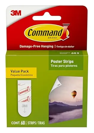 Command Poster Strips Value Pack, 60 Strips, Damage-Free Poster Hangers, No Tools Required, White