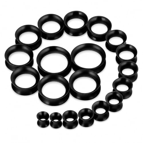 Oyaface 20pcs Plugs Kit 2g-1" Silicone Ear Skin Gauges Hard Ear Expander Tunnels Stretching Set (thin-black)