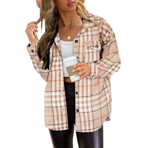 Womens Casual Plaid Shacket Button Down Long Sleeve Shirt