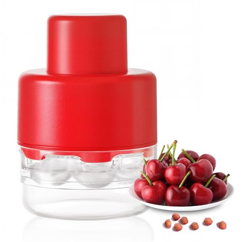 7-in-1 Cherry Pitter Tool Pit Remover, Portable Cherry Core Remover, Quick Release Multi Cherry Pitter Tool for Kitchen, Cake Shop, Fruit Salad (Bright-Red)